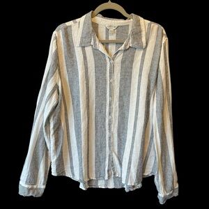 Orvis button up shirt XXL White striped Linen Rayon Long sleeves Womens top
